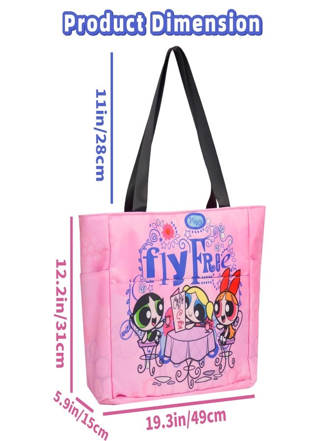 CoCube+ The Powerpuff Girls Tote Bag for Women - Cartoon Lightweight Handbag with Zipper & Cup Holder & Laptop Compartment, Pink Shoulder Bag for Work, Travel, Gym, Christmas Gifts - Image 4